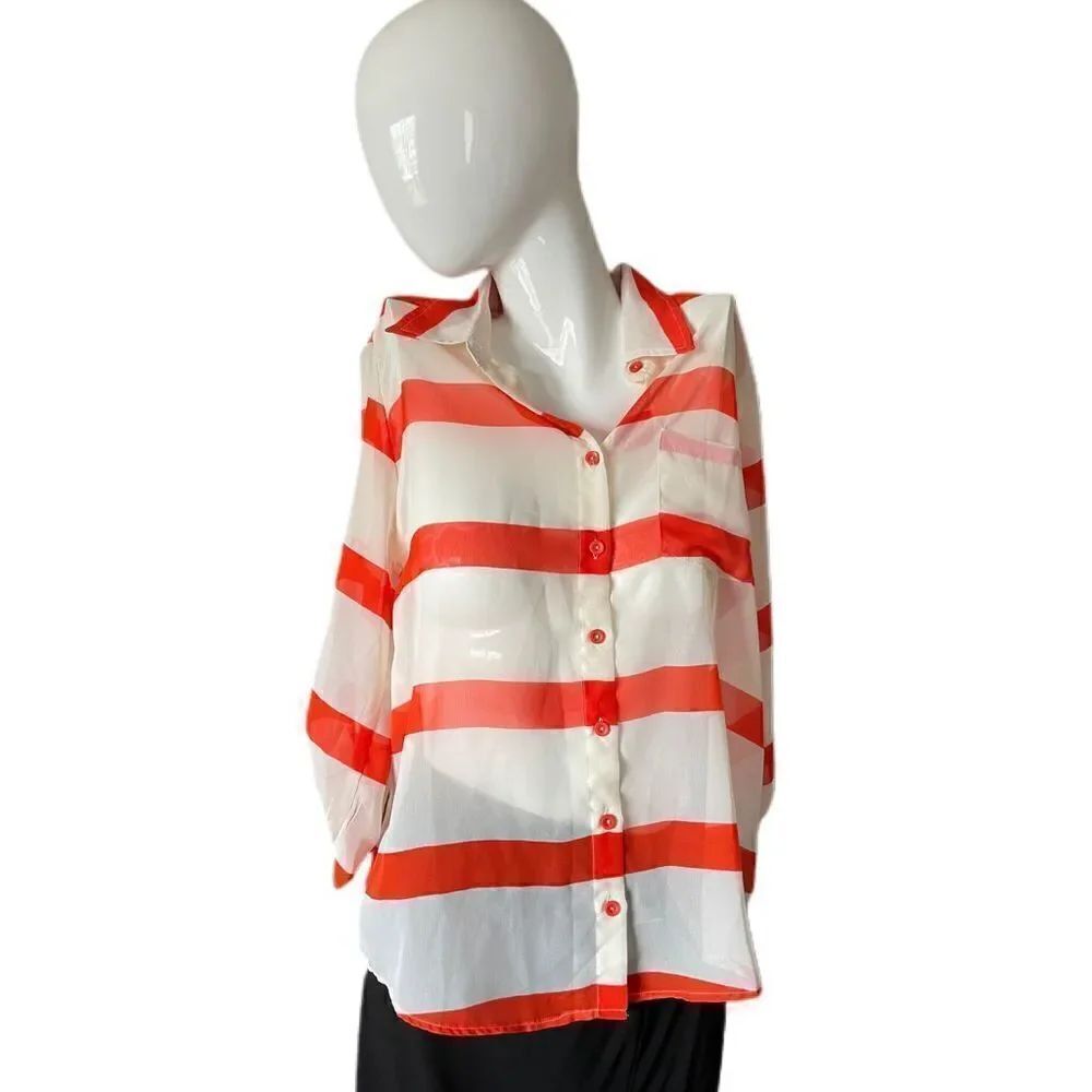 Timing Sheer Button-Up Blouse 